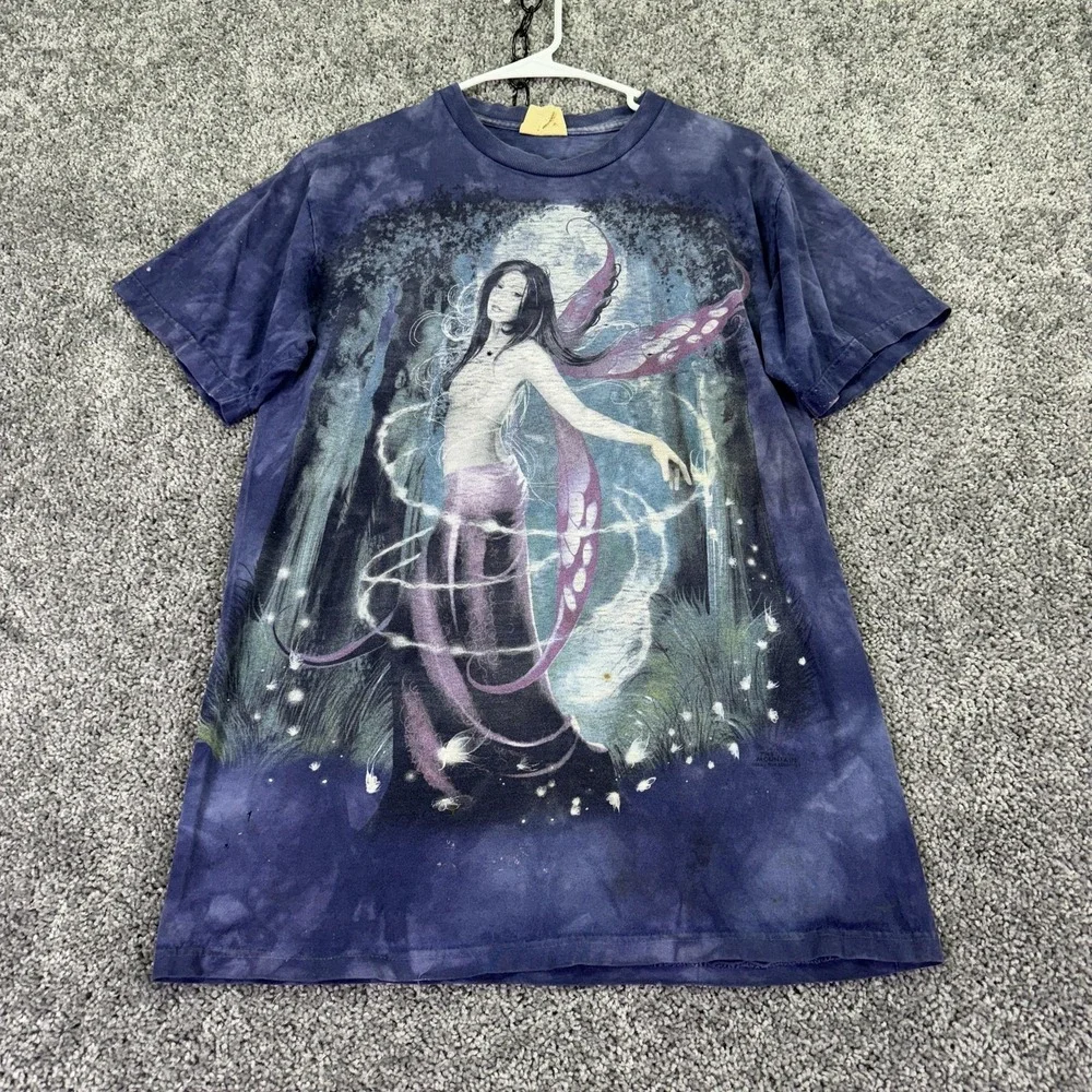 The Mountain Shirt Mens Medium Blue Fairy Moon Graphic Tee Fantasy Tie Dye